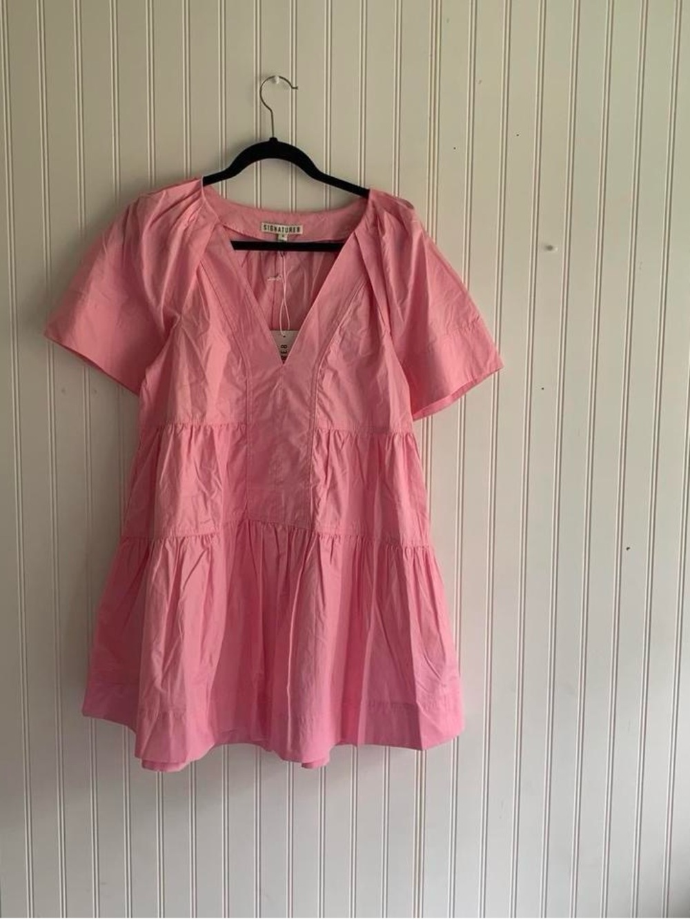 Signature 8 NWT Pink Cotton Tiered Babydoll Mini Dress S